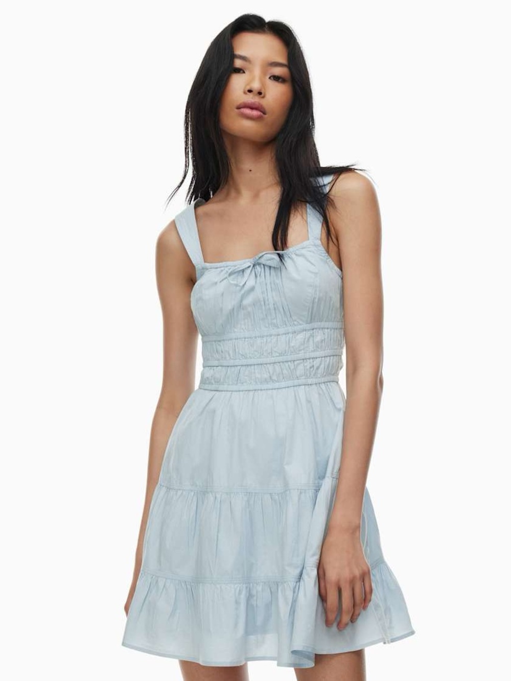 Aritzia Sunday Best Martine Poplin Mini Dress Light Blue Sz Medium Milkmaid NWOT